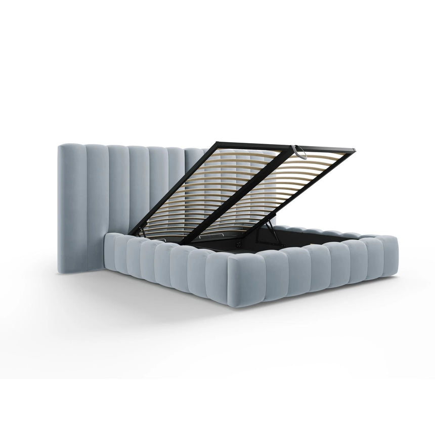 Kelp Bett mit Stauraum und Doppelkopfteil in Samt (Blu06) in Hellblau, 160x200 cm – Bild 5