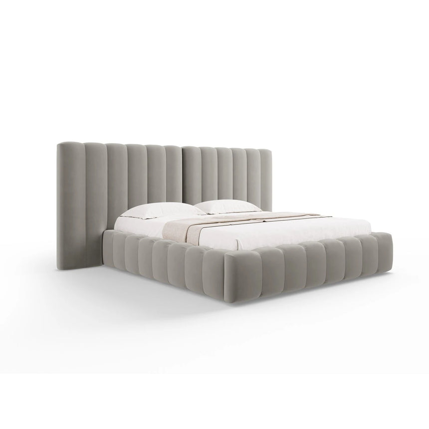 Kelp Bett mit Stauraum und Doppelkopfteil in Samt (Blu13) in Hellgrau, 180x200 cm – Bild 1
