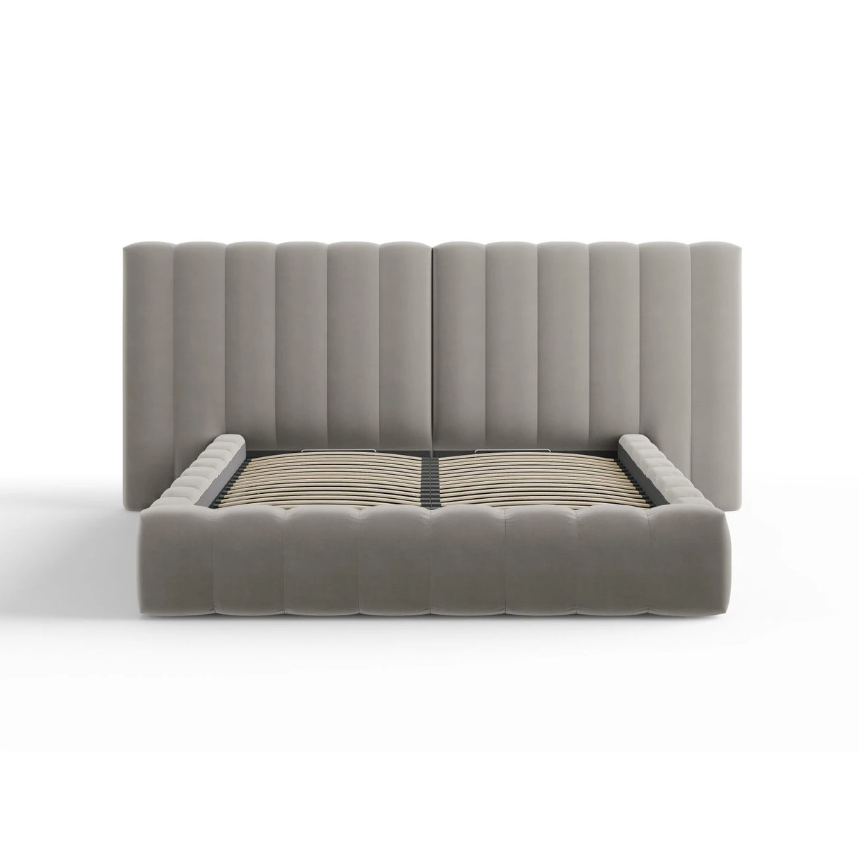 Kelp Bett mit Stauraum und Doppelkopfteil in Samt (Blu13) in Hellgrau, 200x200 cm – Bild 3