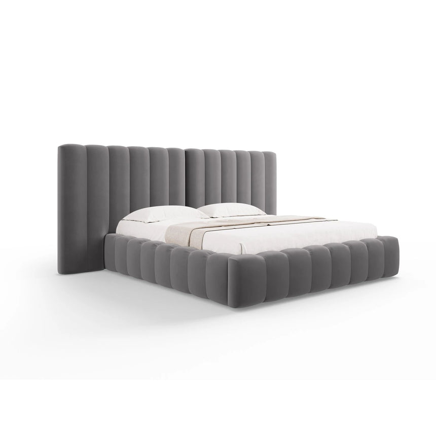 Kelp Bett mit Stauraum und Doppelkopfteil in Samt (Blu14) in Grau, 200x200 cm – Bild 1