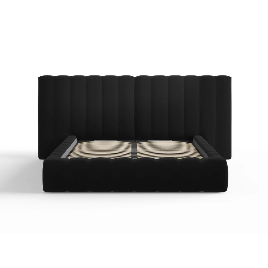 Kelp Bett mit Stauraum und Doppelkopfteil in Samt (Blu19) in Schwarz, 140x200 cm – Bild 3