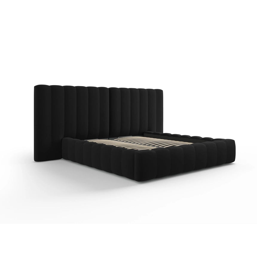 Kelp Bett mit Stauraum und Doppelkopfteil in Samt (Blu19) in Schwarz, 180x200 cm – Bild 4