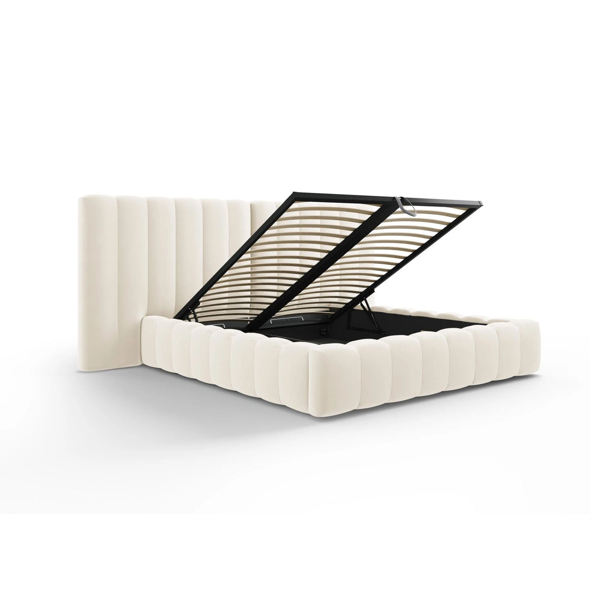 Kelp Bett mit Stauraum und Doppelkopfteil in Samt (Blu22) in Leichtes Beige, 140x200 cm – Bild 5