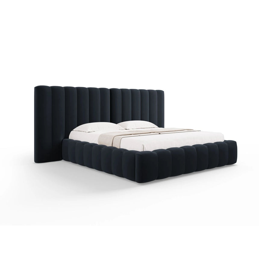 Kelp Bett mit Stauraum und Doppelkopfteil in Samt (Blu89) in Dunkelblau, 160x200 cm – Bild 1