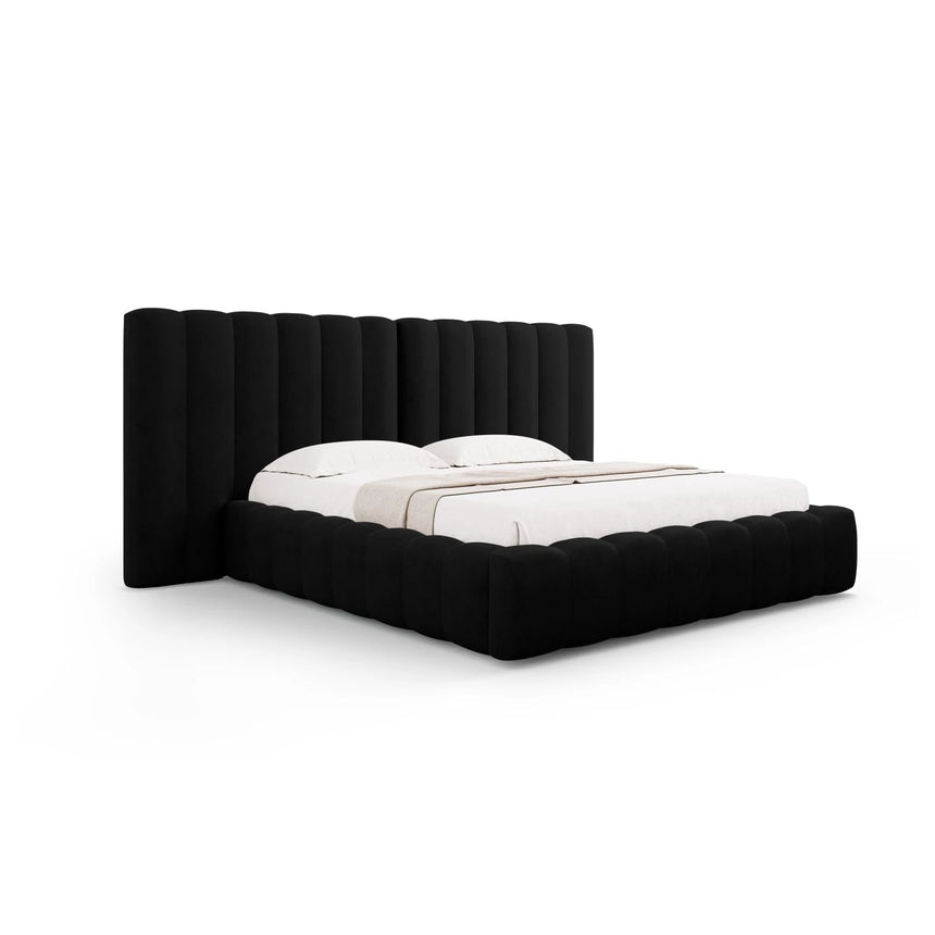 Kelp Bett mit Stauraum und Doppelkopfteil in Strukturierter Stoff (Mol99) in Schwarz, 160x200 cm – Bild 1