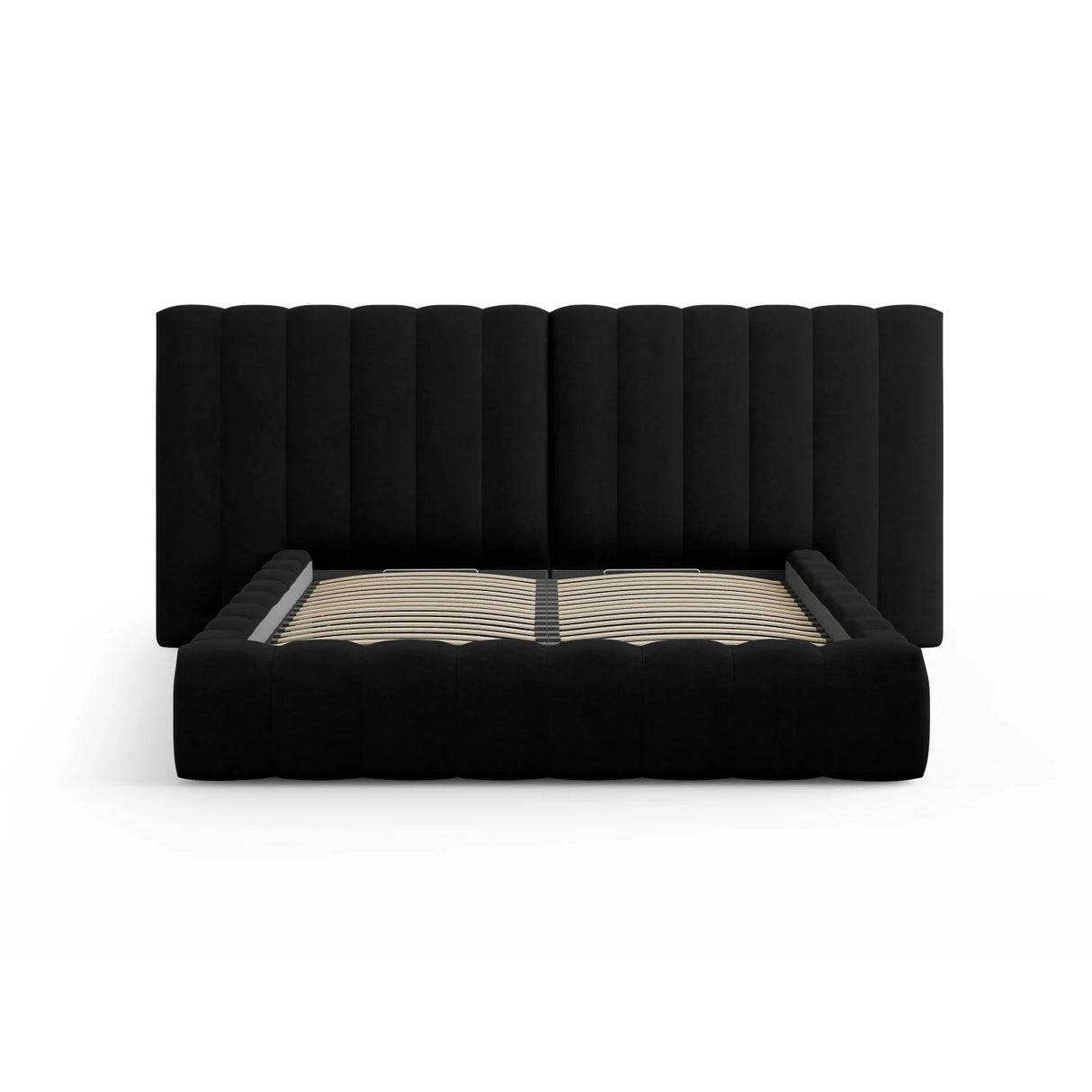 Kelp Bett mit Stauraum und Doppelkopfteil in Strukturierter Stoff (Mol99) in Schwarz, 160x200 cm – Bild 3