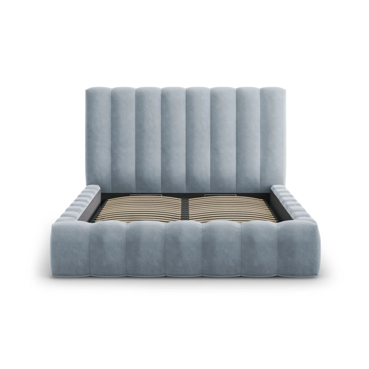 Kelp Bett mit Stauraum und Kopfteil in Samt (Blu06) in Hellblau, 200x200 cm – Bild 5
