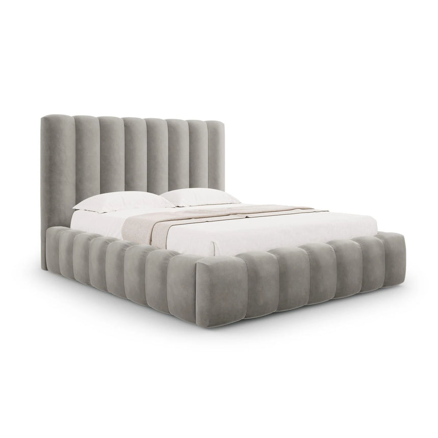 Kelp Bett mit Stauraum und Kopfteil in Samt (Blu13) in Hellgrau, 200x200 cm – Bild 1