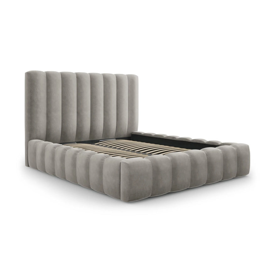 Kelp Bett mit Stauraum und Kopfteil in Samt (Blu13) in Hellgrau, 200x200 cm – Bild 4