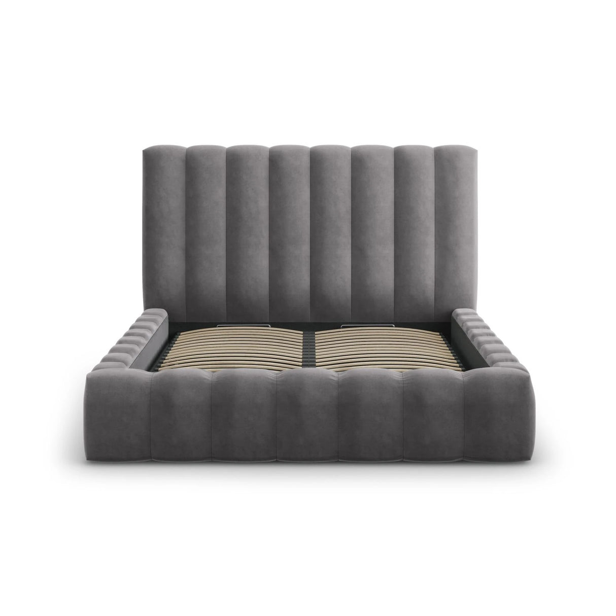 Kelp Bett mit Stauraum und Kopfteil in Samt (Blu14) in Grau, 140x200 cm – Bild 5