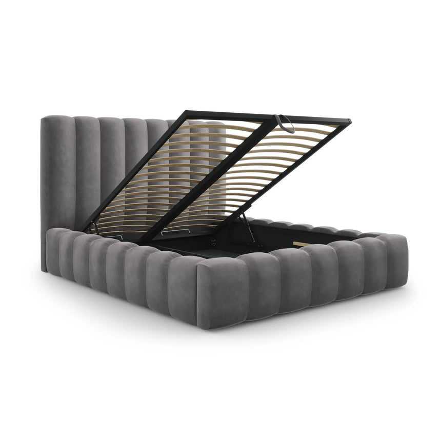Kelp Bett mit Stauraum und Kopfteil in Samt (Blu14) in Grau, 200x200 cm – Bild 6