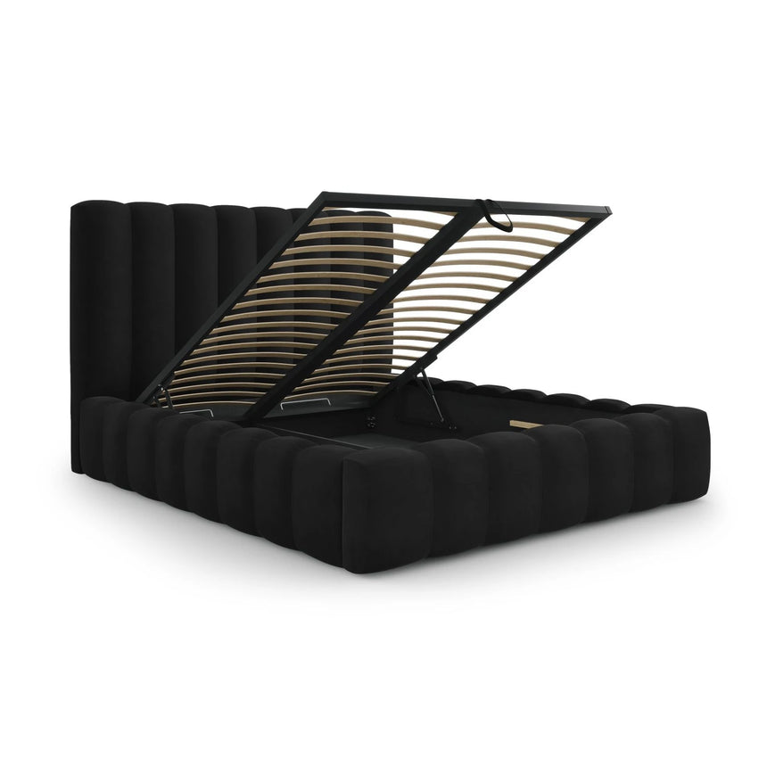 Kelp Bett mit Stauraum und Kopfteil in Samt (Blu19) in Schwarz, 180x200 cm – Bild 6
