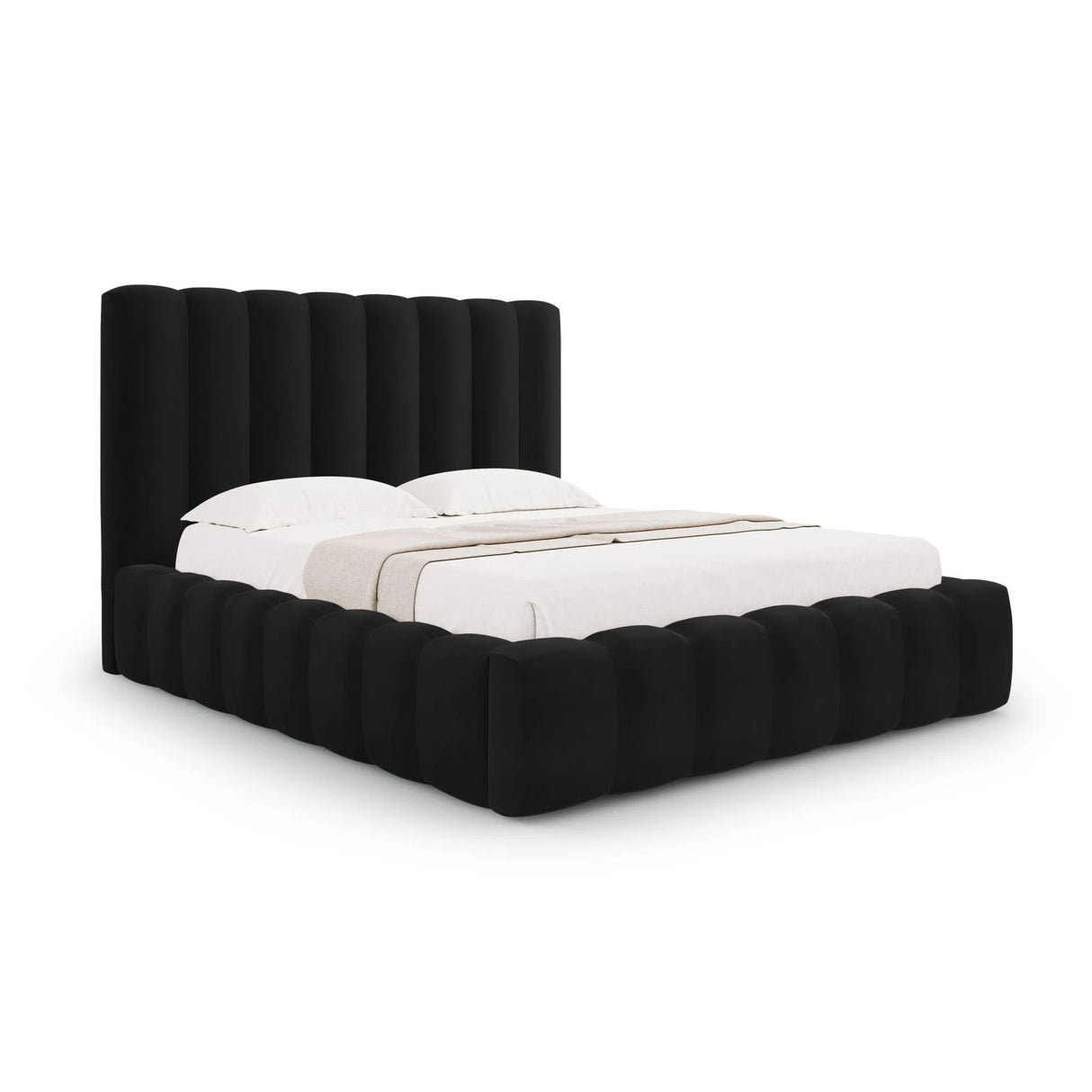 Kelp Bett mit Stauraum und Kopfteil in Samt (Blu19) in Schwarz, 200x200 cm – Bild 1