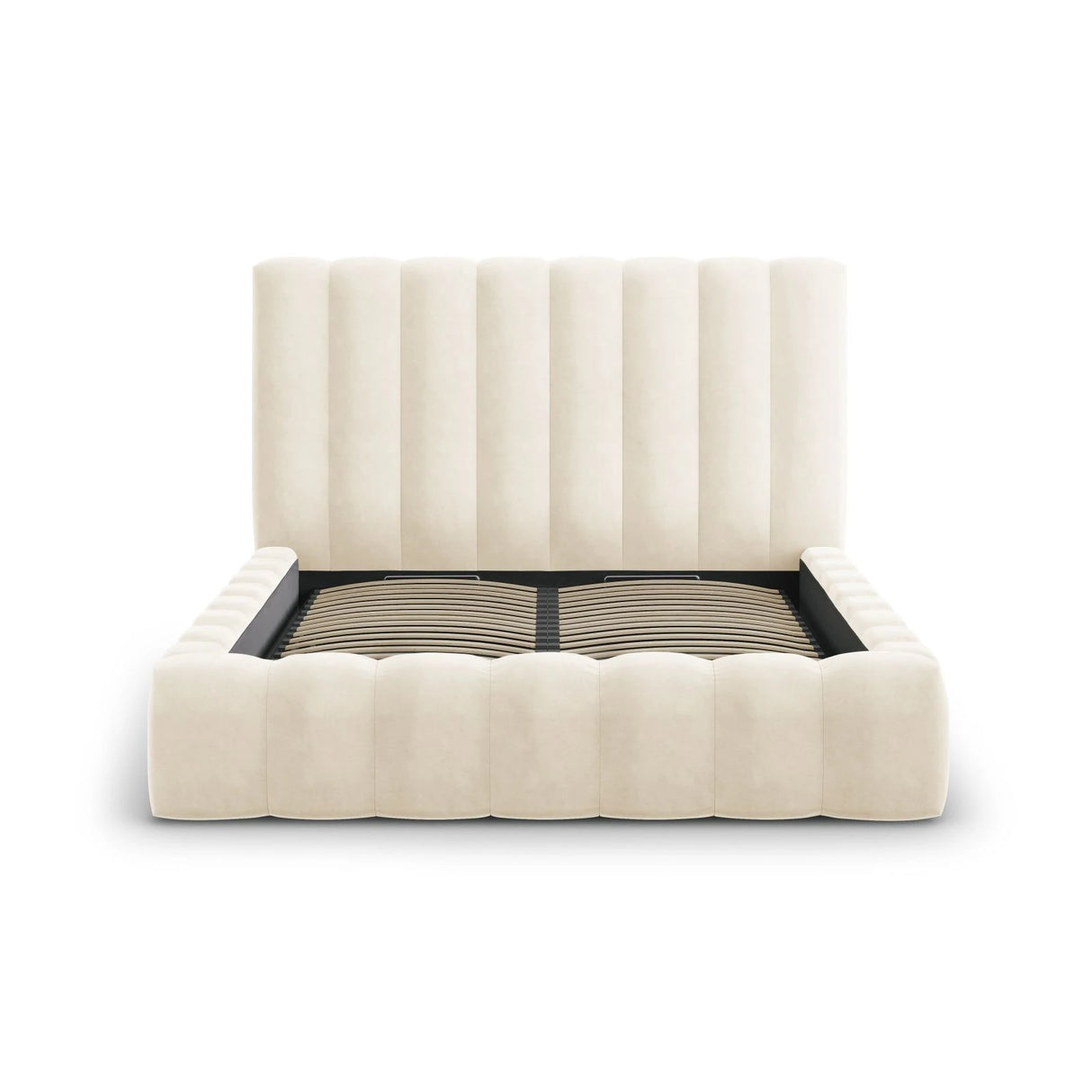 Kelp Bett mit Stauraum und Kopfteil in Samt (Blu22) in Leichtes Beige, 200x200 cm – Bild 5