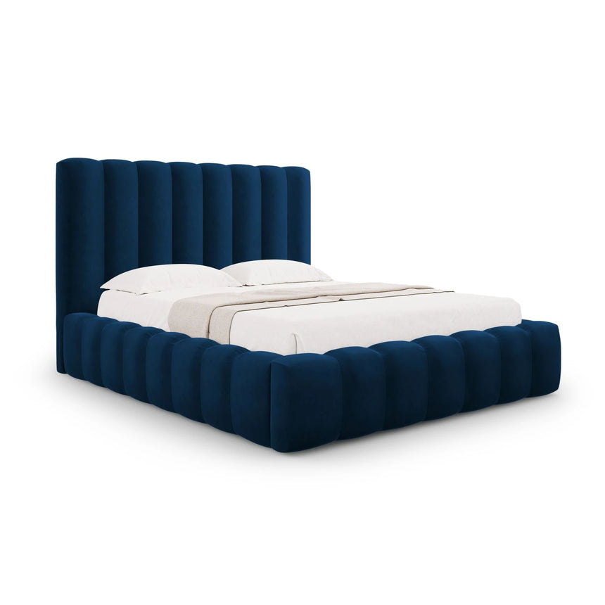 Kelp Bett mit Stauraum und Kopfteil in Samt (Blu86) in Königsblau, 180x200 cm – Bild 1