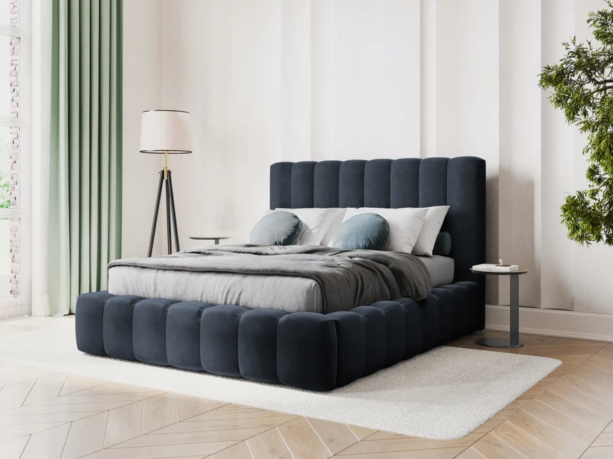 Kelp Bett mit Stauraum und Kopfteil in Samt (Blu89) in Dunkelblau, 200x200 cm – Bild 2