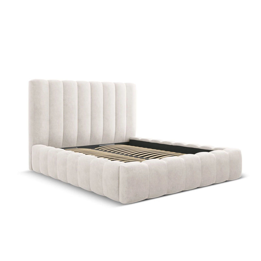 Kelp Bett mit Stauraum und Kopfteil in Samt oder Strukturstoff, 160x200 cm – Bild 3