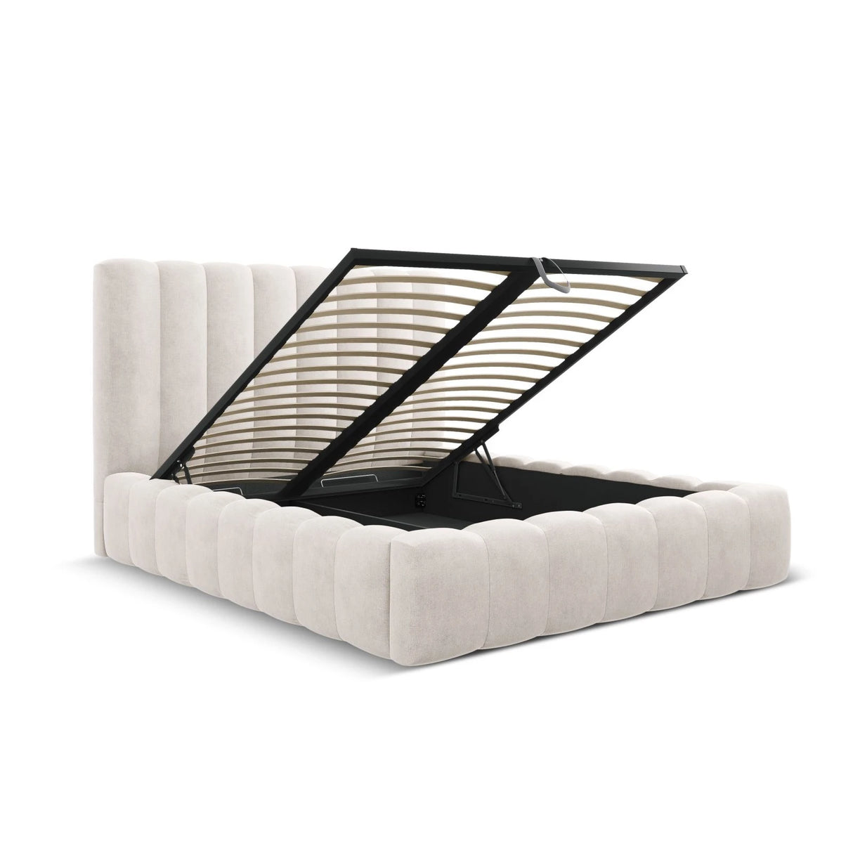 Kelp Bett mit Stauraum und Kopfteil in Samt oder Strukturstoff, 160x200 cm – Bild 5