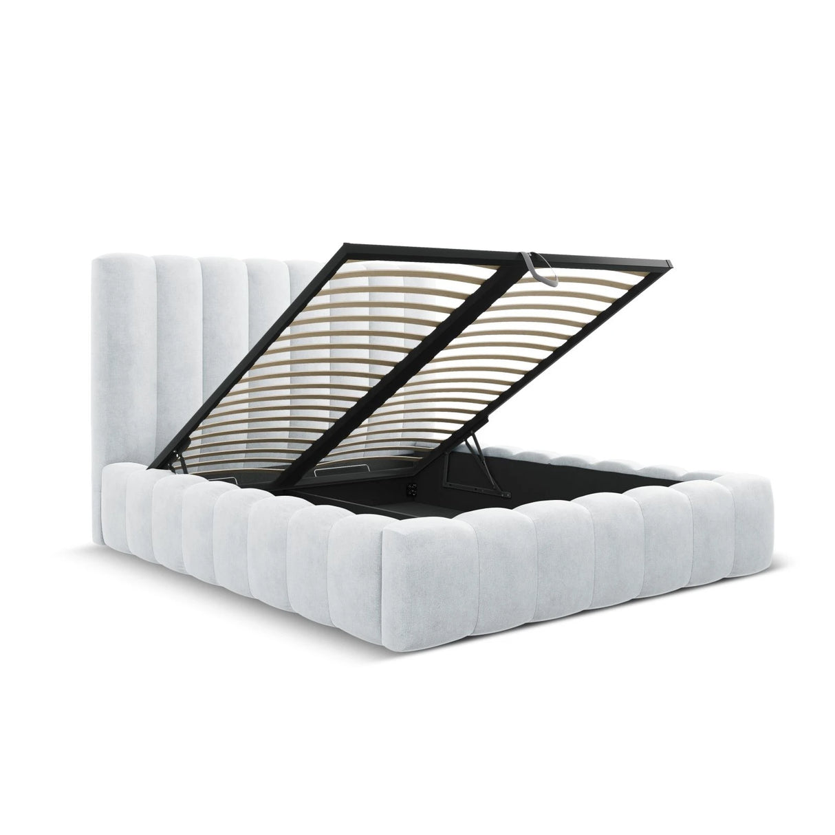 Kelp Bett mit Stauraum und Kopfteil in Strukturierter Stoff (Mol70) in Hellgrau, 160x200 cm – Bild 5