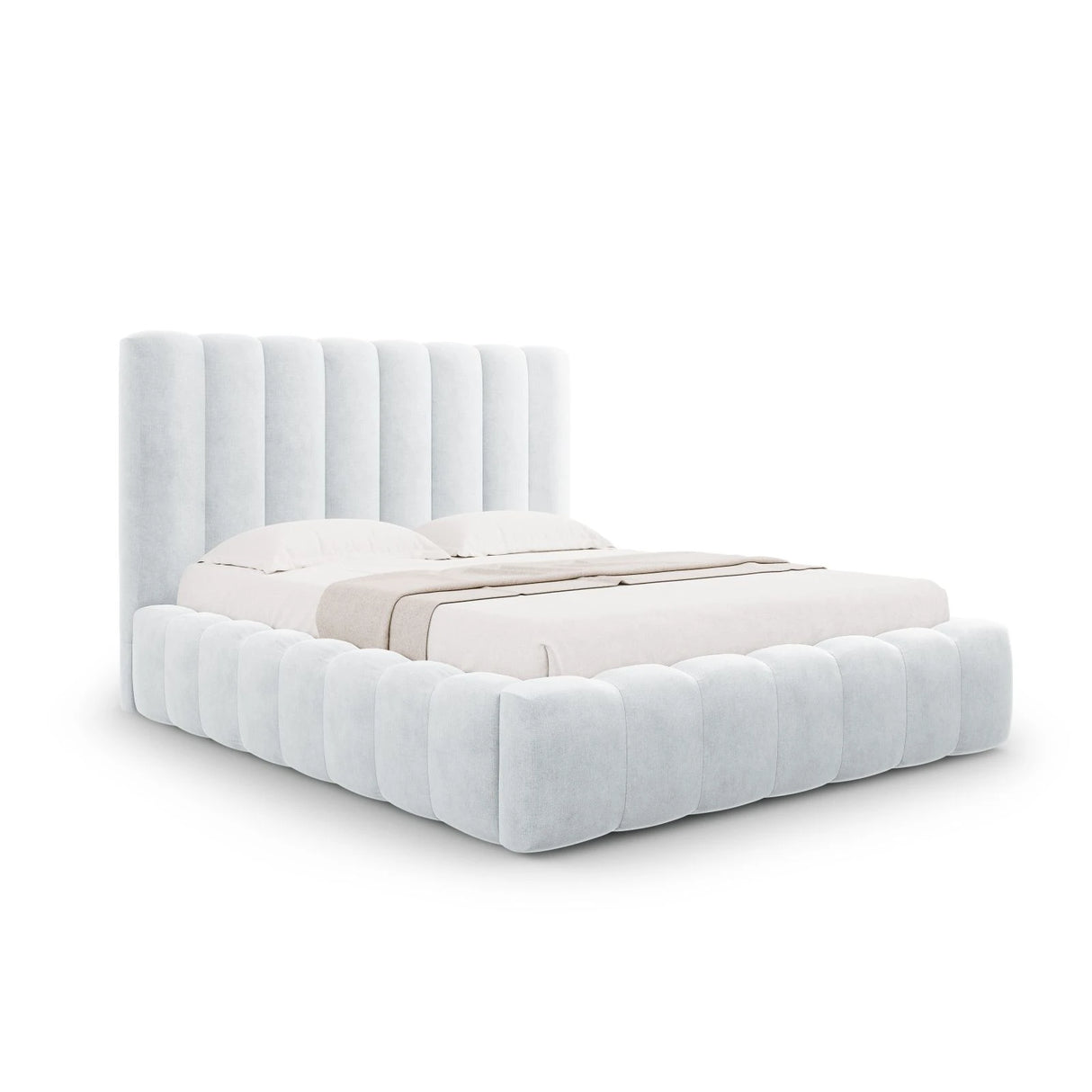 Kelp Bett mit Stauraum und Kopfteil in Strukturierter Stoff (Mol70) in Hellgrau, 180x200 cm – Bild 1