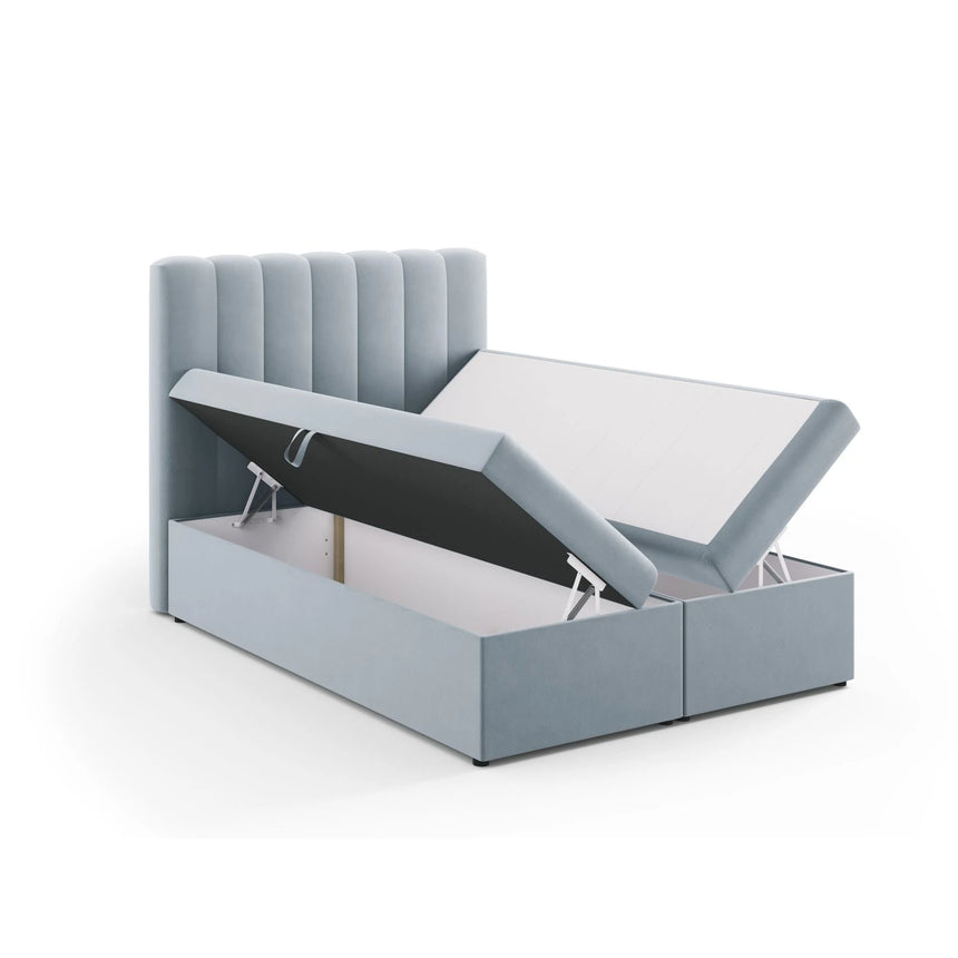 Kelp Boxspringbett mit Stauraum und Kopfteil in Samt (Blu06) in Hellblau, 140x200 cm – Bild 5