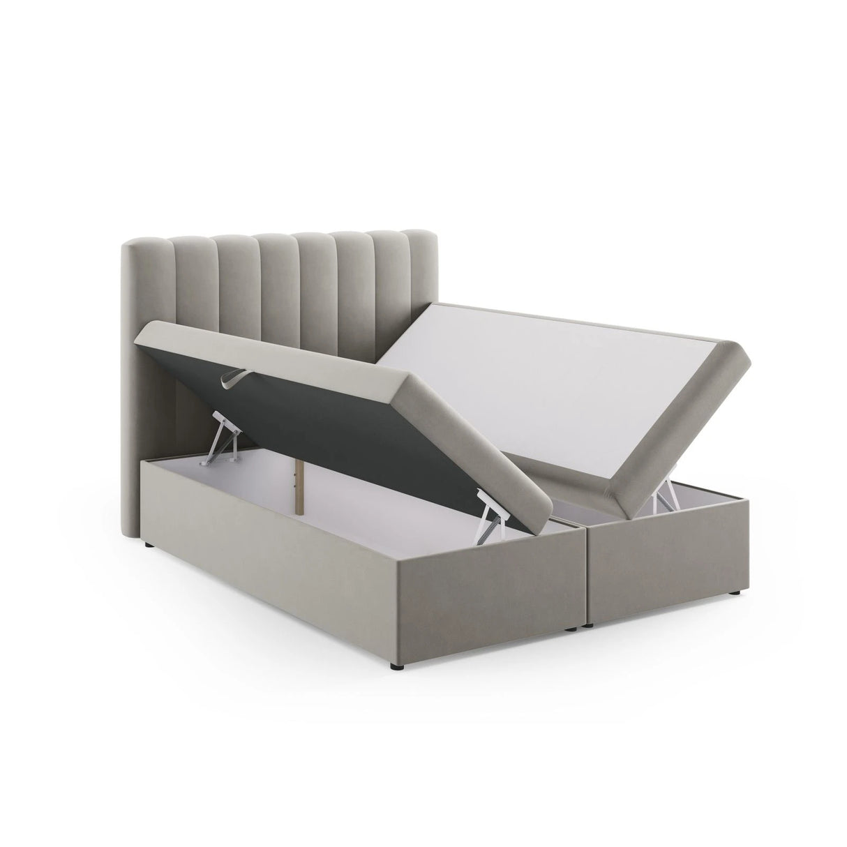 Kelp Boxspringbett mit Stauraum und Kopfteil in Samt (Blu13) in Hellgrau, 160x200 cm – Bild 5