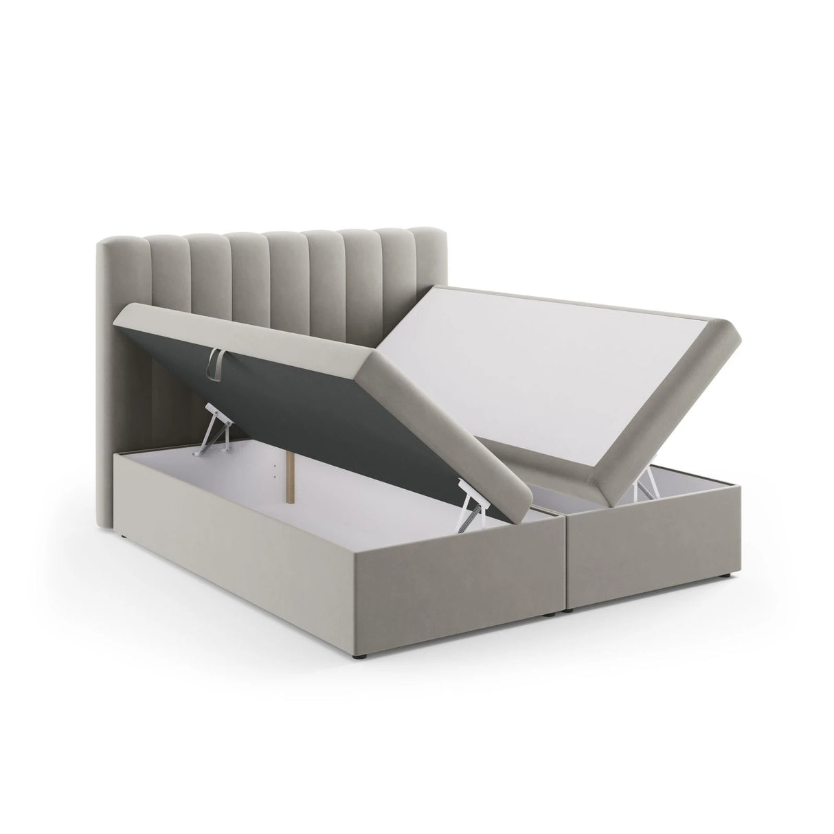 Kelp Boxspringbett mit Stauraum und Kopfteil in Samt (Blu13) in Hellgrau, 180x200 cm – Bild 5