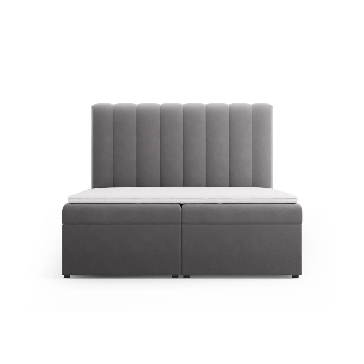 Kelp Boxspringbett mit Stauraum und Kopfteil in Samt (Blu14) in Grau, 160x200 cm – Bild 1