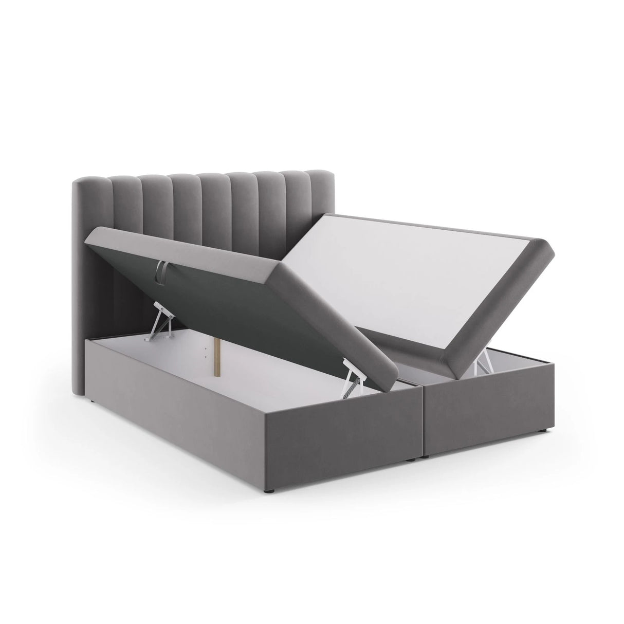 Kelp Boxspringbett mit Stauraum und Kopfteil in Samt (Blu14) in Grau, 180x200 cm – Bild 5