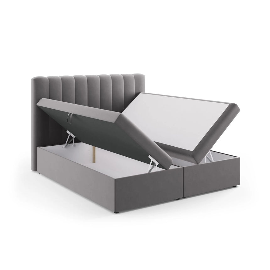 Kelp Boxspringbett mit Stauraum und Kopfteil in Samt (Blu14) in Grau, 180x200 cm – Bild 5