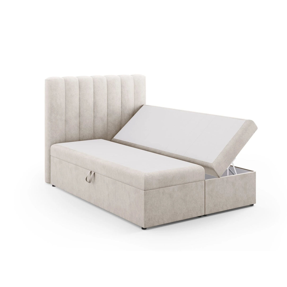 Kelp Boxspringbett mit Stauraum und Kopfteil in Samt oder Strukturstoff, 140x200 cm – Bild 4