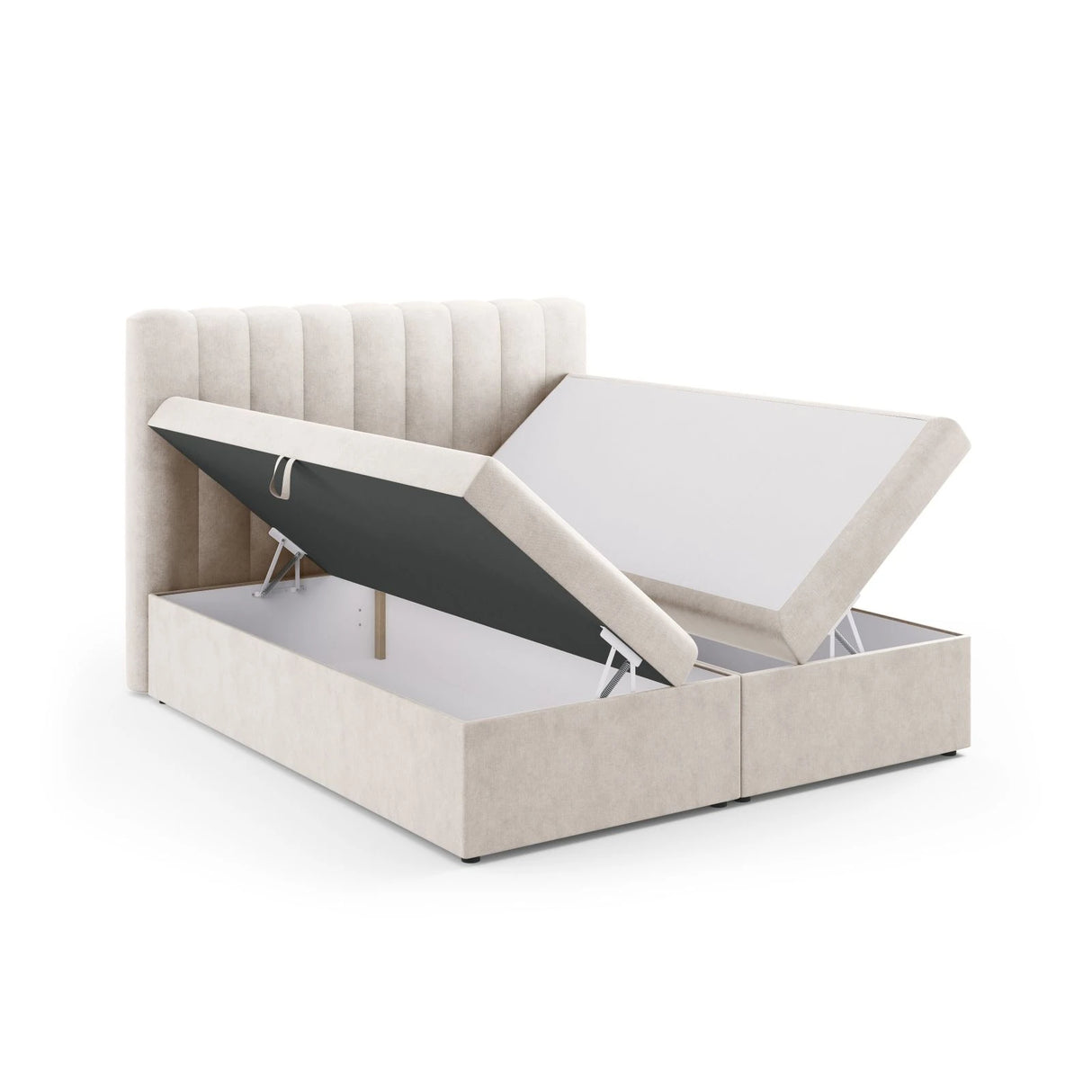 Kelp Boxspringbett mit Stauraum und Kopfteil in Samt oder Strukturstoff, 180x200 cm – Bild 5