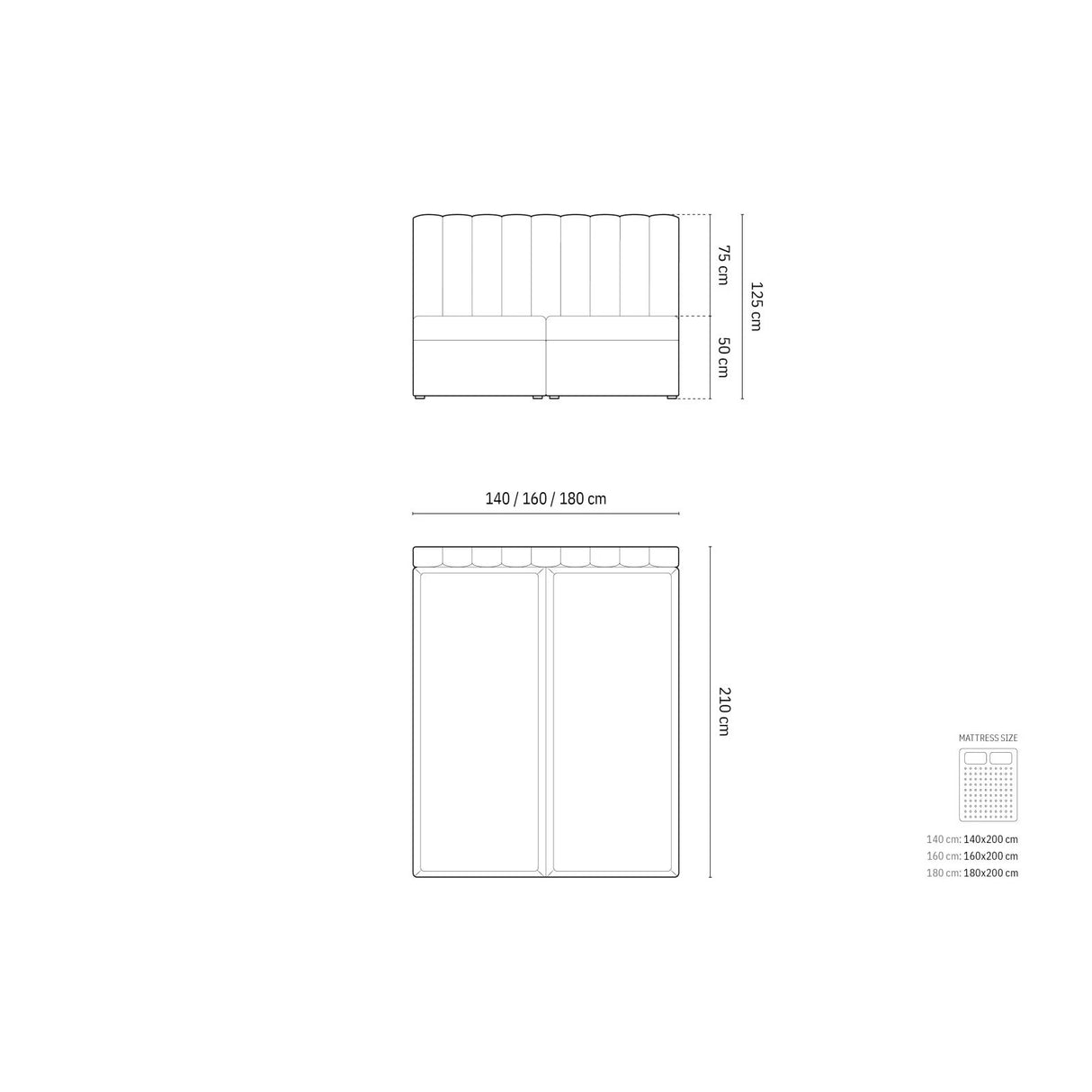 Kelp Boxspringbett mit Stauraum und Kopfteil in Strukturierter Stoff (Mol70) in Hellgrau, 140x200 cm – Bild 2