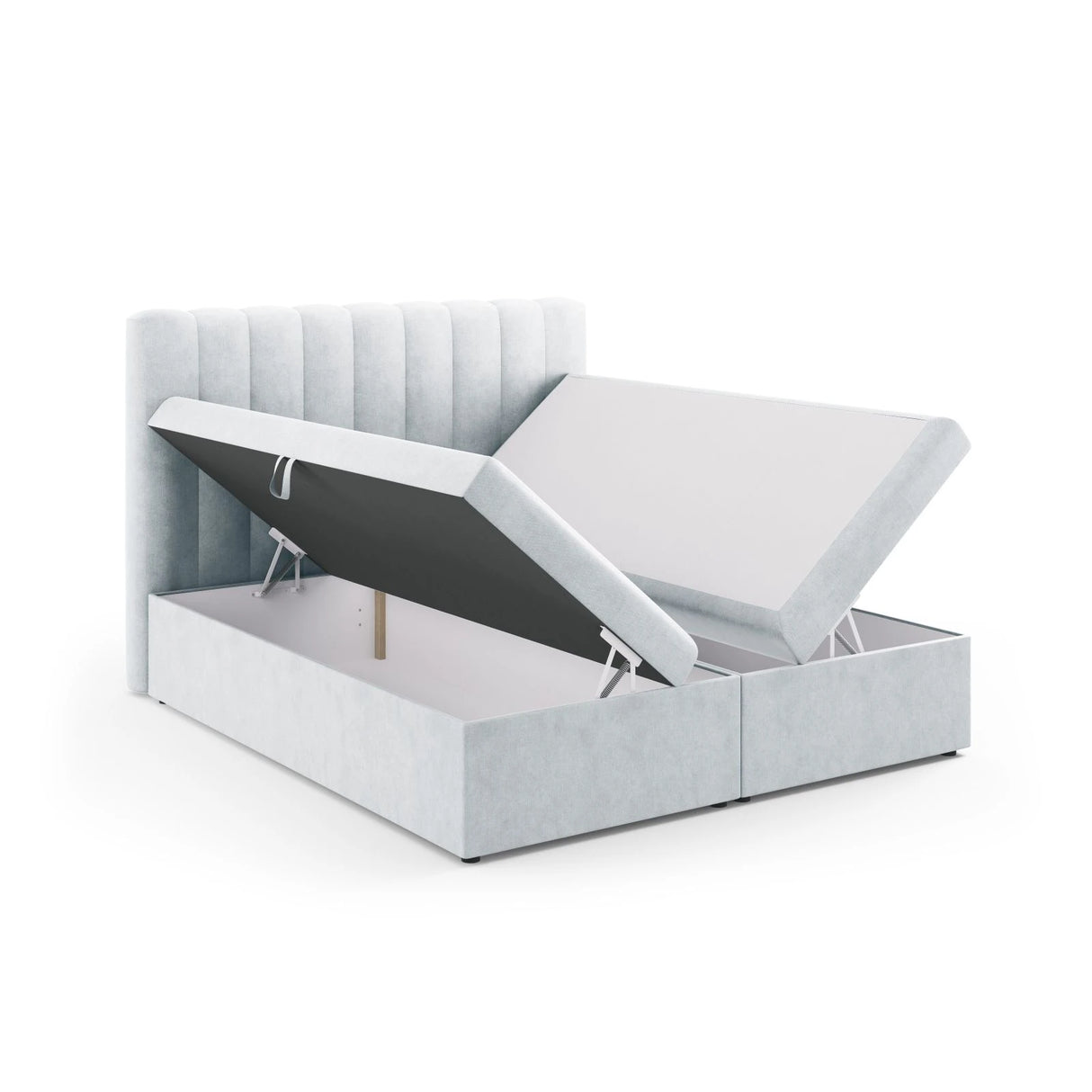 Kelp Boxspringbett mit Stauraum und Kopfteil in Strukturierter Stoff (Mol70) in Hellgrau, 180x200 cm – Bild 5