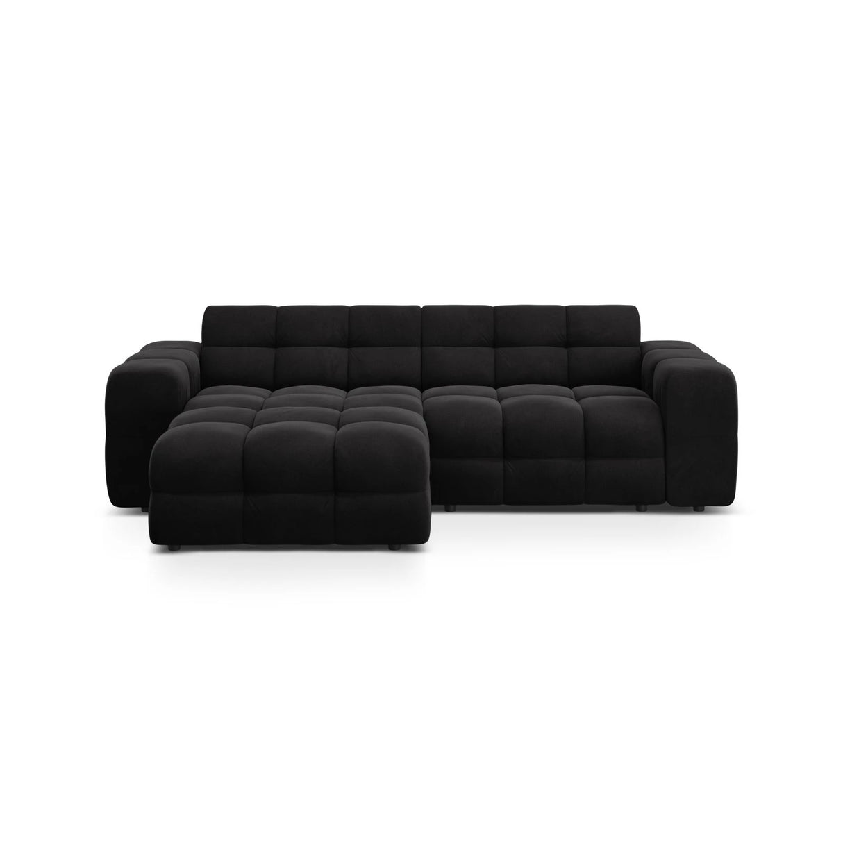 Kendal 4-Sitzer Ecksofa Links, mit Bezug aus Samt (Ma2219) in Schwarz, 256x173 cm – Bild 1