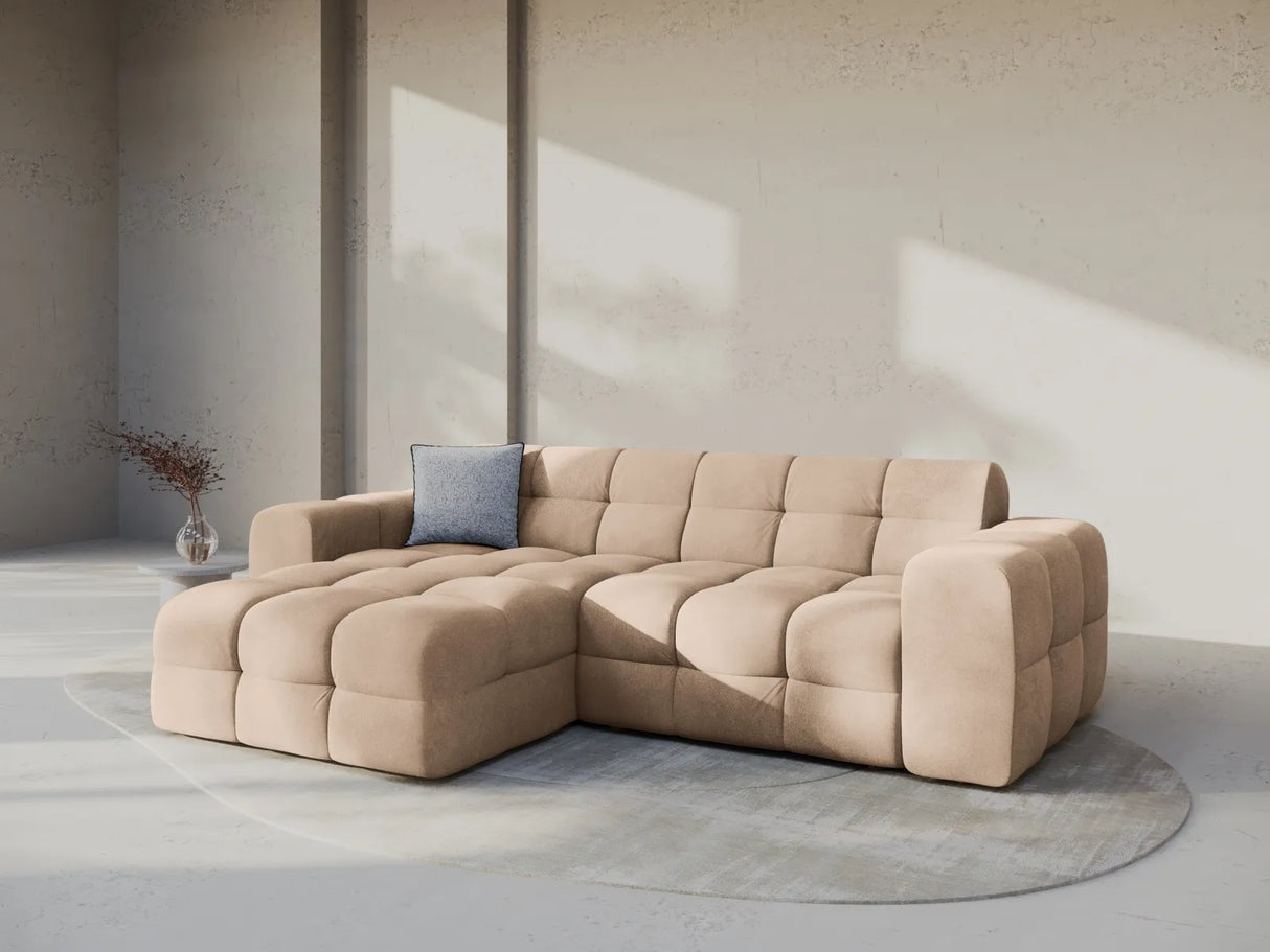 Kendal 4-Sitzer Ecksofa Links, mit Bezug aus Samt (Ma2282) in Almond Beige, 256x173 cm – Bild 2