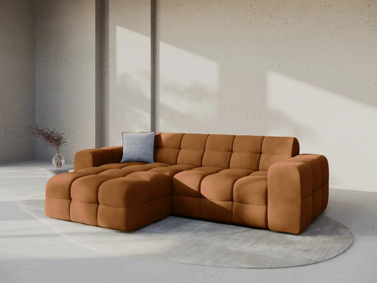 Kendal 4-Sitzer Ecksofa Links, mit Bezug aus Samt (Ma2286) in Camel, 256x173 cm – Bild 2