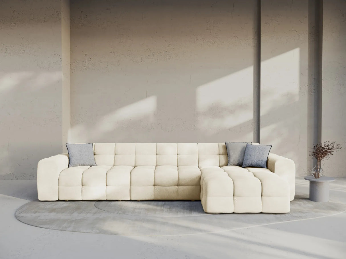 Kendal 5-Sitzer Ecksofa Rechts, mit Bezug aus Samt (Ma2256) in Elfenbein, 357x173 cm – Bild 2