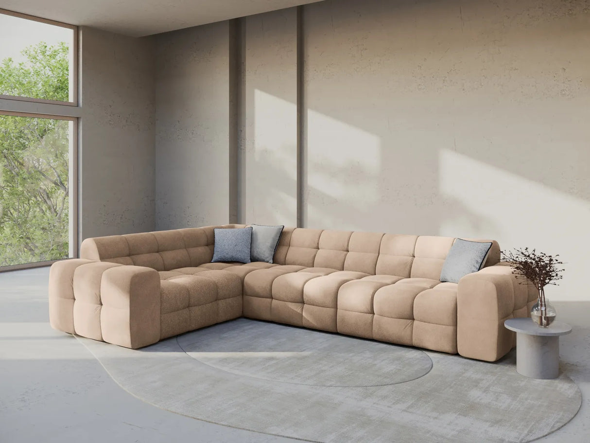 Kendal 6-Sitzer Ecksofa Links, mit Bezug aus Samt (Ma2282) in Almond Beige, 332x231 cm – Bild 2