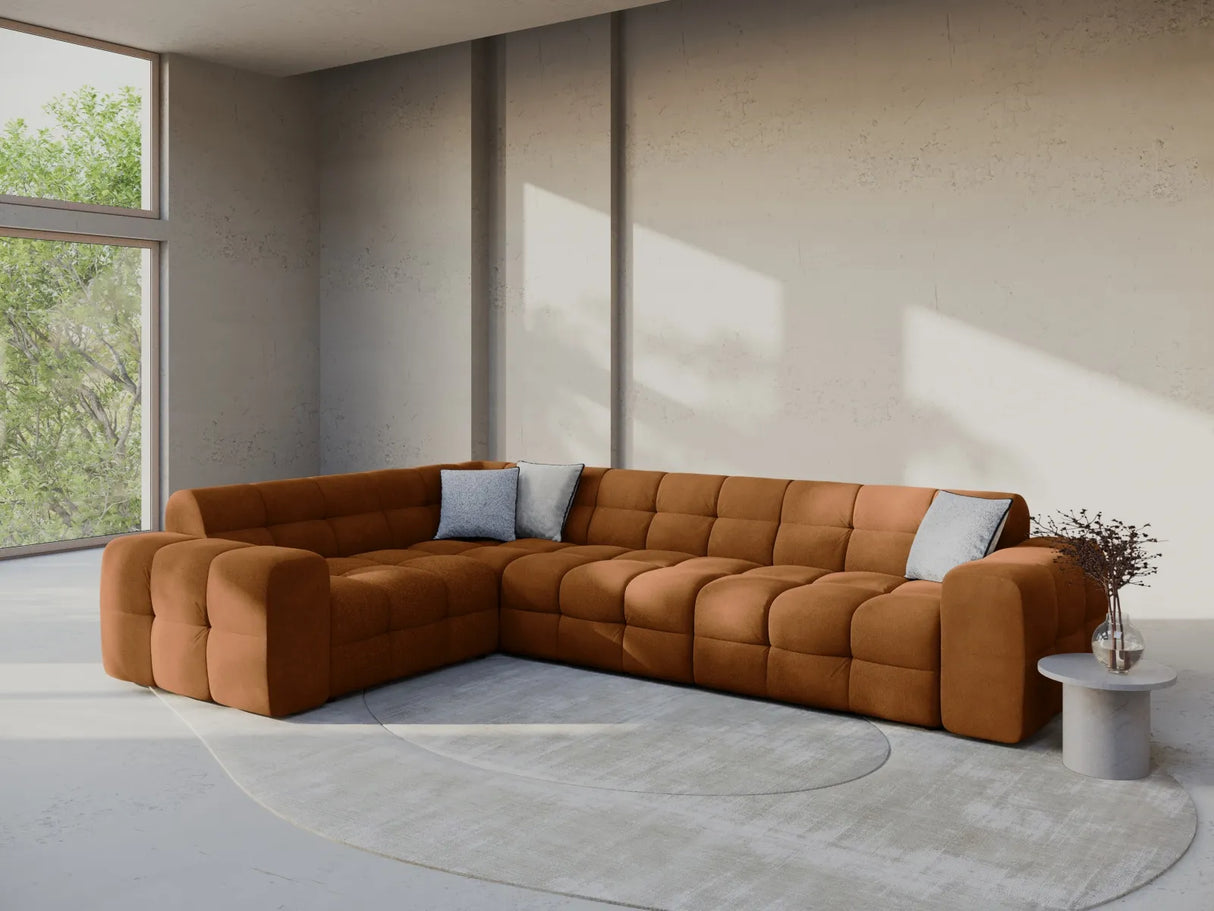 Kendal 6-Sitzer Ecksofa Links, mit Bezug aus Samt (Ma2286) in Camel, 332x231 cm – Bild 2