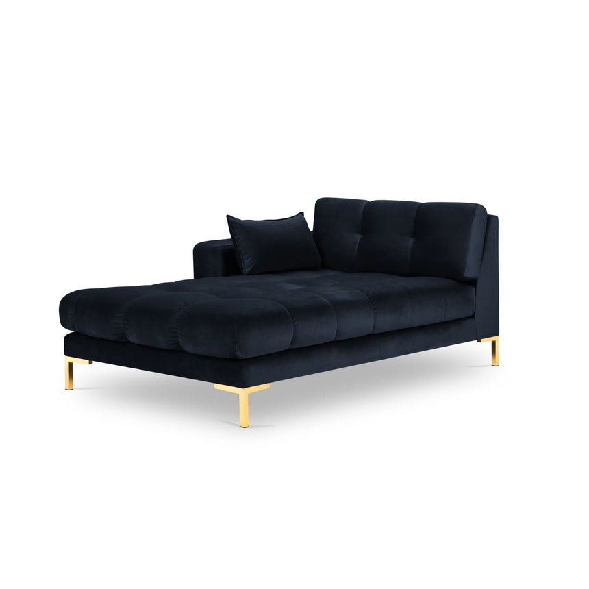 Mamaia 2-Sitzer Chaiselongue Linke Seite, Beine Goldmetall, mit Bezug aus Samt (Blu89) in Dunkelblau, 185x102 cm – Bild 1