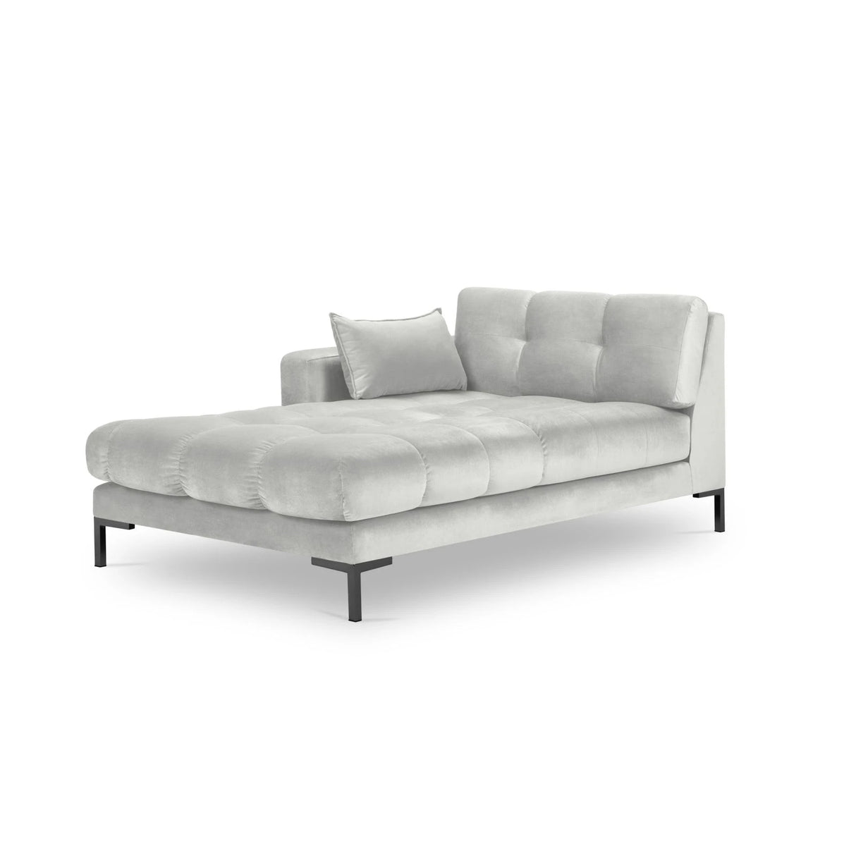Mamaia 2-Sitzer Chaiselongue Linke Seite, Metallbeine Schwarz, mit Bezug aus Samt (Blu03) in Silber, 185x102 cm – Bild 1
