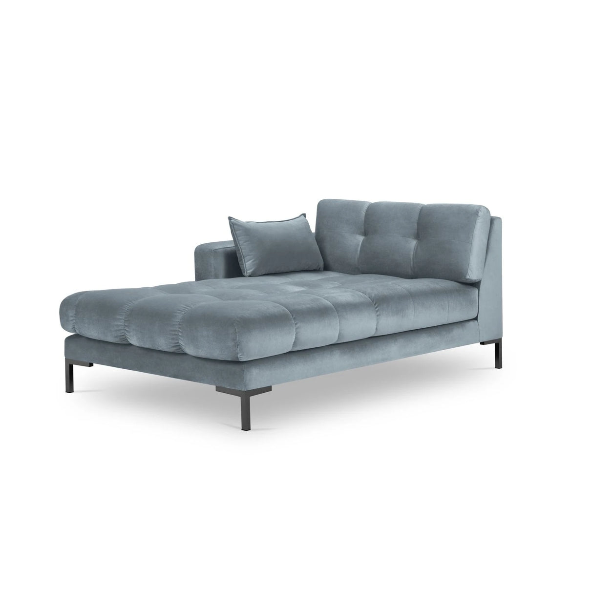 Mamaia 2-Sitzer Chaiselongue Linke Seite, Metallbeine Schwarz, mit Bezug aus Samt (Blu06) in Hellblau, 185x102 cm – Bild 1
