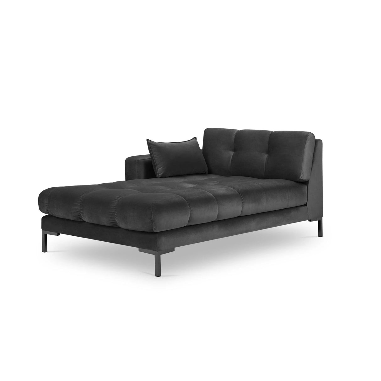 Mamaia 2-Sitzer Chaiselongue Linke Seite, Metallbeine Schwarz, mit Bezug aus Samt (Blu18) in Dunkelgrau, 185x102 cm – Bild 1
