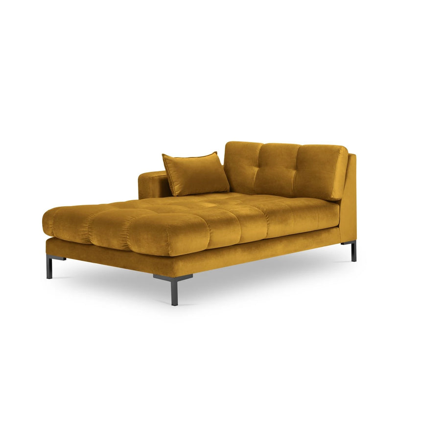 Mamaia 2-Sitzer Chaiselongue Linke Seite, Metallbeine Schwarz, mit Bezug aus Samt (Blu68) in Gelb, 185x102 cm – Bild 1
