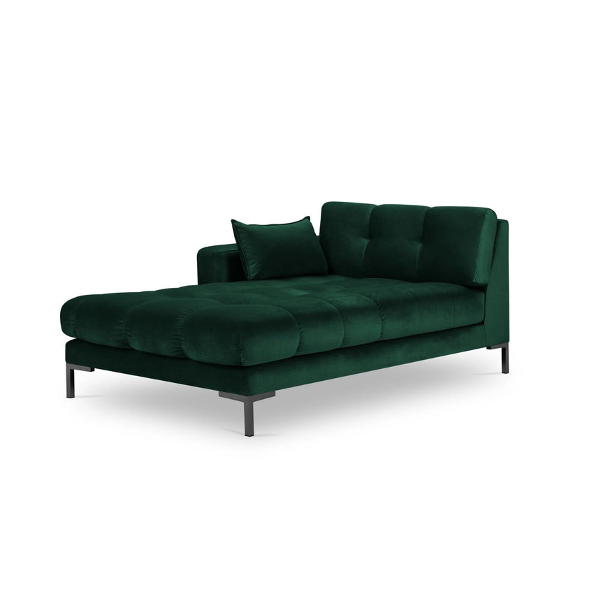 Mamaia 2-Sitzer Chaiselongue Linke Seite, Metallbeine Schwarz, mit Bezug aus Samt (Blu78) in Flaschengrün, 185x102 cm – Bild 1