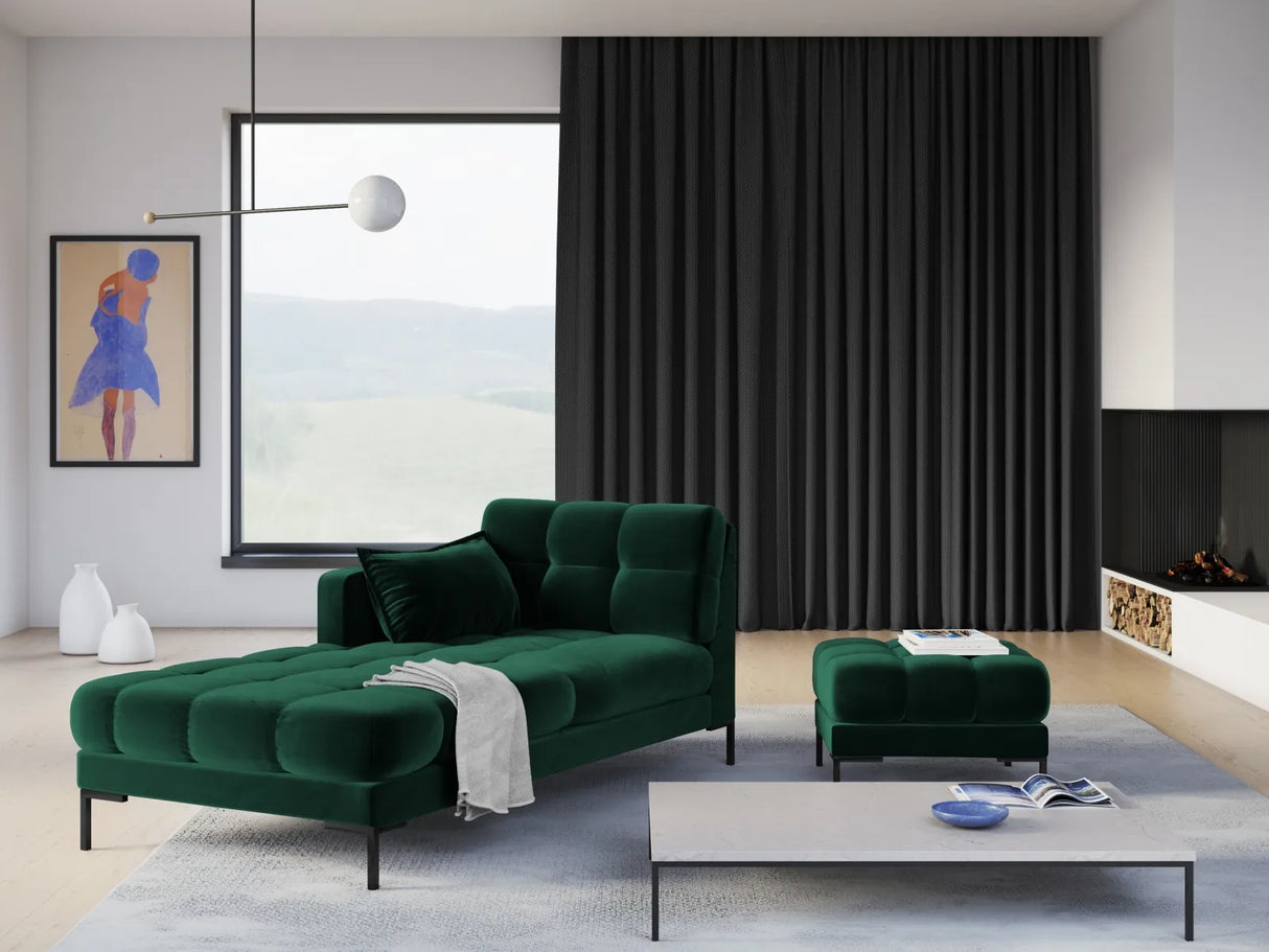 Mamaia 2-Sitzer Chaiselongue Linke Seite, Metallbeine Schwarz, mit Bezug aus Samt (Blu78) in Flaschengrün, 185x102 cm – Bild 2