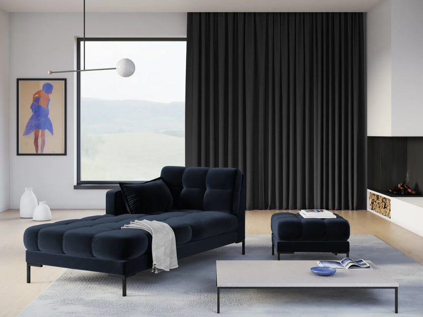 Mamaia 2-Sitzer Chaiselongue Linke Seite, Metallbeine Schwarz, mit Bezug aus Samt (Blu89) in Dunkelblau, 185x102 cm – Bild 2