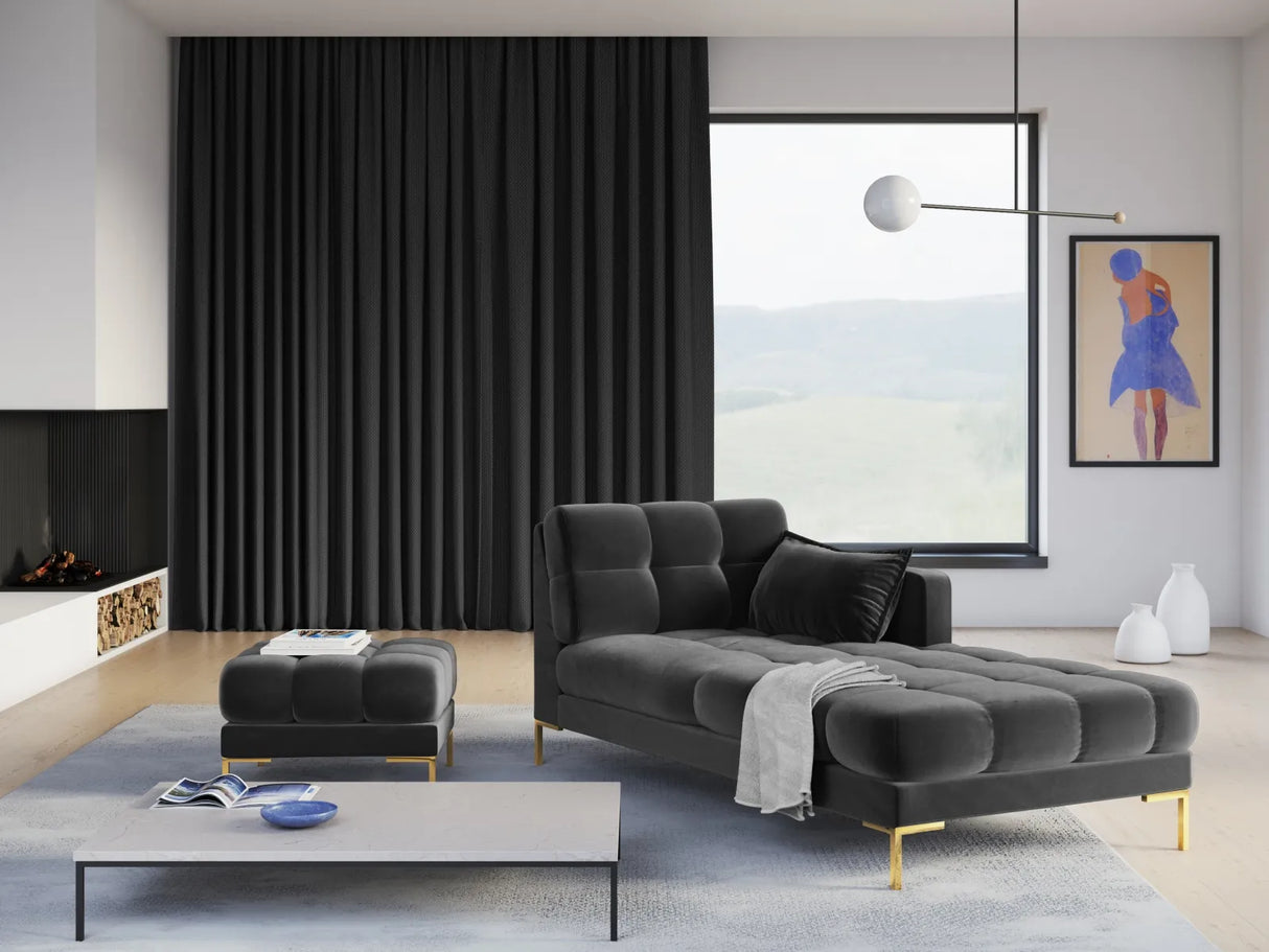 Mamaia 2-Sitzer Chaiselongue Rechte Seite, Beine Goldmetall, mit Bezug aus Samt (Blu18) in Dunkelgrau, 185x102 cm – Bild 2
