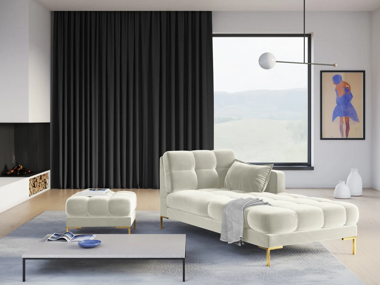 Mamaia 2-Sitzer Chaiselongue Rechte Seite, Beine Goldmetall, mit Bezug aus Samt (Blu22) in Leichtes Beige, 185x102 cm – Bild 2